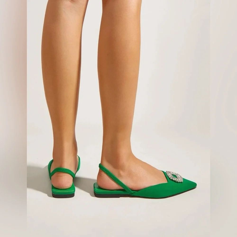 Elegant Green Women's Shoes‎ with Embellished Buckle Size 9